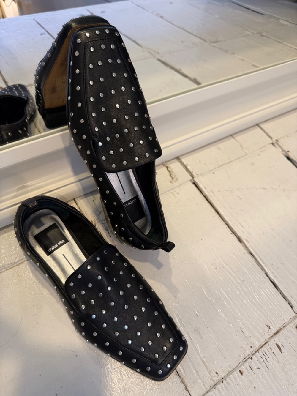 Dolce Vita Black Leather Studded Slip-On Loafers